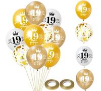 Globo 19 años cumpleaños niño niña decoración 14 piezas oro blanco látex globo 19 años cumpleaños decoración Happy 19th Birthday globos 19 niña niño fiesta deco 19 chica chico