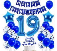 globo 19 cumpleaños niño azul Decoración 19 años niño cumpleaños decoración 19 años chico globos cumpleaños 19 años niño Decoración Happy Birthday banderola 19 años cumpleaños niño Decoración