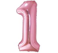 Globo 1er Cumpleaños Número 1 Rosa Gigante, Globo XXL de 100cm. Decoración 1er Cumpleaños para Niña. Aire o Helio.