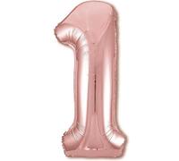 Globo 1er Cumpleaños Número 1 Rosegold Oro Rosa Gigante, Globo XXL de 100cm. Decoración 1er Cumpleaños para Niña. Aire o Helio.