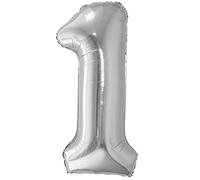 Globo 1er Cumpleaños Número 1 Silver Plata Gigante, Globo XXL de 100cm. Decoración Cumpleaños. Aire o Helio.