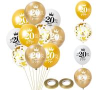 Globo 20 años cumpleaños hombre mujer decoración 14 piezas oro blanco látex globo 20 años cumpleaños decoración Happy 20th Birthday globos 20 mujer hombre fiesta deco 20