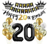 Globo 20 cumpleaños decoración hombre mujer oro negro Foil globo 20 años cumpleaños hombre deco negro Feliz 20 cumpleaños guirnalda decoración de cumpleaños 20 deco cumpleaños 20 años hombre mujer