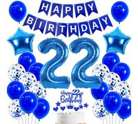 Globo 22 Cumpleaños Hombre Azul - Decoración Happy Birthday Con Banderola Para 22 Años