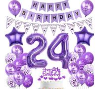 globo 24 cumpleaños mujer morados decoración 24 años mujer cumpleaños decoración 24 años mujer globos cumpleaños 24 años mujer Happy Birthday banderola morados 24 años cumpleaños mujer decoración