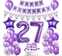 globo 27 cumpleaños mujer morados decoración 27 años mujer cumpleaños decoración 27 años mujer globos cumpleaños 27 años mujer Happy Birthday banderola morados 27 años cumpleaños mujer decoración