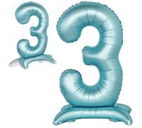 Globo 3° Cumpleaños Número 3 Celeste de Pie Gigante, Globo XXL 82 cm. Decoración 3° Cumpleaños para Niño. Aire.