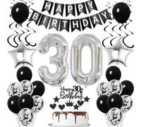 Globo 30 años cumpleaños Decoración Negro Plateados Cumpleaños Decoración 30 Años Mujer hombre topper tarta Decoración 30 años Globos Cumpleaños hombre Topper Tarta 30 años Cumpleaños Globo Mujer