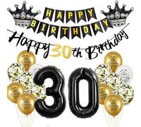 Globo 30 Cumpleaños Decoración Oro Negro Foil Para Hombre y Mujer - Feliz 30 Años Guirnalda Deco