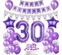globo 30 cumpleaños mujer morados decoración 30 años mujer cumpleaños decoración 30 años mujer globos cumpleaños 30 años mujer Happy Birthday banderola morados 30 años cumpleaños mujer decoración