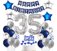 globo 35 cumpleaños hombre azul decoración 35 años hombre cumpleaños plateado decoración 35 años hombre globos cumpleaños 35 años hombre plateado Happy Birthday banderola 35 años cumpleaños deco