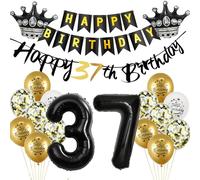 Globo 37 Cumpleaños Decoración Oro Negro Foil para Hombre Mujer - Guirnalda Feliz 37 Años Deco