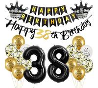 Globo 38 Cumpleaños Decoración Oro Negro Foil para Hombre y Mujer - Feliz 38 Años Guirnalda Deco