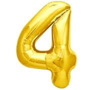 Globo 4° Cumpleaños Número 4 Gold Oro Gigante, Globo XXL de 100cm. Decoración Cumpleaños. Aire o Helio.