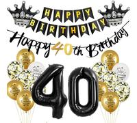 Globo 40 cumpleaños decoración hombre mujer oro negro Foil globo 40 años cumpleaños hombre deco negro Feliz 40 cumpleaños guirnalda decoración de cumpleaños 40 deco cumpleaños 40 años hombre mujer
