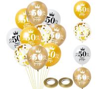 Globo 50 años cumpleaños hombre mujer decoración 14 piezas oro blanco látex globo 50 años cumpleaños decoración Happy 50th Birthday globos 50 mujer hombre fiesta deco 50