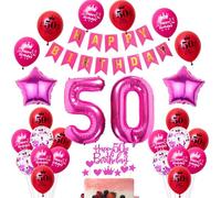 Globo 50 años mujer cumpleaños Rosa Decoración Globo 50 años mujer cumpleaños decoración, guirnalda de Happy Birthday, rosa deco para tartas 50