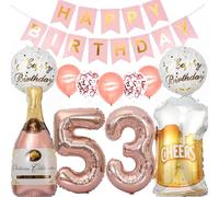 Globo 53 cumpleaños mujer oro rosa decoración de cumpleaños 53 años mujeres globo de papel de aluminio botella de vino decoración 53 cumpleaños mujer globos helio globos cerveza globo champán botellas