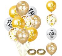 Globo 55 años cumpleaños hombre mujer decoración 14 piezas oro blanco látex globo 55 años cumpleaños decoración Happy 55th Birthday globos 55 mujer hombre fiesta deco 55