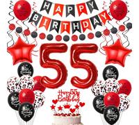 globo 55 cumpleaños Mujer decoración, decoración cumpleaños 55 años Mujer globo,Negro Rojo decoración 55 cumpleaños Mujer globo decoración torta 55 años cumpleaños chica Negro 55 cumpleaños deco Rojo