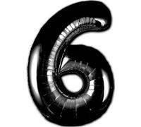 Globo 6° Cumpleaños Número 6 Foil Negro Gigante, Globo XXL de 100cm. Decoración Cumpleaños. Aire o Helio.