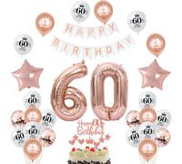 Globo 60 años cumpleaños Decoración mujer Oro rosa, Deco cumpleaños 60 años mujer Globo, Decoración de tarta 60 oro rosa, Pancarta de Happy Birthday para 60 Deco fiesta