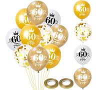 Globo 60 años cumpleaños hombre mujer decoración 14 piezas oro blanco látex globo 60 años cumpleaños decoración Happy 60th Birthday globos 60 mujer hombre fiesta deco 60