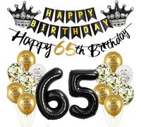 Globo 65 Cumpleaños Decoración Oro Negro Foil para Hombre Mujer - Guirnalda Feliz 65 Años Deco