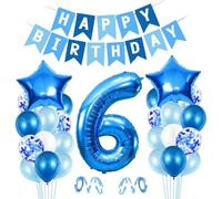 Globo 6er Cumpleaños Azul - Decoración Gigante Número 6 - Feliz Cumpleaños para Niños 6 Años