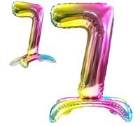 Globo 7° Cumpleaños Número 7 Foil Multicolor de Pie Gigante, Globo XXL de 82cm. Decoración Cumpleaños. Aire.