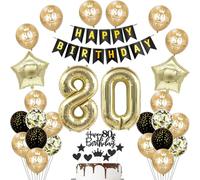 Globo 80 años cumpleaños hombre mujer Decoración negro y dorado, Decoración cumpleaños 80 años mujer hombre Deco 80 Globo gigante de lámina con el número 80, Pancarta Happy Birthday