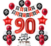 Globo 90 años cumpleaños hombre mujer decoración rojo negro, decoración cumpleaños 90 años hombre globo, globo gigante de lámina número 90, pancarta Happy Birthday, deco para tarta 90 mujer hombre