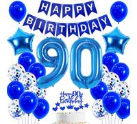 Globo 90 Cumpleaños Hombre Azul - Decoración Happy Birthday Con Banderola Para 90 Años