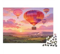 Globo aerostático Colorido Campo Atardecer Puzzle de 1000 Piezas Puzzle para Adultos Relajante concentración Actividad Familiar decoración hogar Regalo 52x38cm/1000pcs