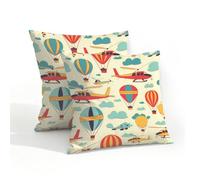 Globo Aerostático De Avión Retro Almohada De La Cubierta 2 Piezas Decorativa Funda De Almohada Suave Pillow Cover para Sofá Dormitorio Silla 45X45Cm