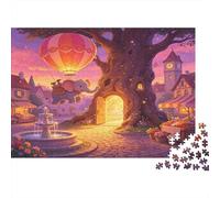 Globo Aerostático Fantasía Árbol Brillante Puzzle de 1000 Piezas Papel para Adultos Aldea Mágica Noche Juego de Puzzle 1000 Piezas Relajación Hogar 52x38cm/1000pcs