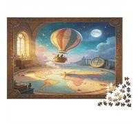 Globo Aerostático Mapa del Mundo Puzzle de 1000 Piezas Puzzle para Adultos Papel Cielo Nocturno Soñado Puzzle para Toda la Familia Decoración Relajación Nan
