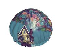 Globo aerostático Take Wooden House Fly The Blue Sky Gorro de ducha con estampado elástico Reutilizable Gorro de baño para mujer Gorro de ducha impermeable de doble capa, para damas Salón de spa