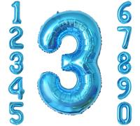 Globo azul claro del número 3 de 40 pulgadas, globos de helio de aluminio azul bebé jumbo para decoración de tercer cumpleaños de niño, color azul pastel suave para jóvenes salvajes y tres suministros
