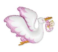 Globo Bautismo Niño Niña, Cigüeña, Globo Helio Decoración Bautizo, Globos Religiosos para Celebraciones, Fiesta Infantil, Blanco y Dorado 96 x 80 Cm