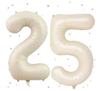 Globo beige con 25 números, color beis, 101 cm, color crema y blanco, 25 globos de helio, globos de helio, 25 cumpleaños para 25 años, decoración de cumpleaños para niños y niñas