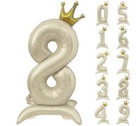 Globo blanco crema 40 pulgadas número 8 globo con corona beige corona globo números 0 - 9 globos grandes de helio blanco crema cumpleaños decoración boda