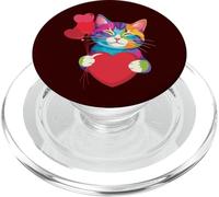 Globo Colorido del Gato del Arco Iris Que Abraza el corazón del Gatito PopSockets PopGrip para MagSafe