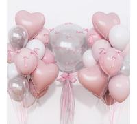 Globo Corazon, 25 PCS Globo-Rosa Blanco, Globos Rosas, Globo de Cumpleaños, Globoes de Lámina de Corazón Rosas y Globoes de Látex para Bodas, Cumpleaños, Aniversarios, Baby Showers