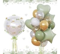 Globo Corazon, 25 PCS Globos Verde Blanco, Globo-Verdes, Globo de Cumpleaños, Globoes de Lámina de Corazón Verdes y Globoes de Látex para Bodas, Cumpleaños, Aniversarios, Baby Showers