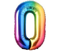 Globo Cumpleaños 10 20 30 40 50 60 70 80 90 Número 0 Foil Multicolor Gigante, Globo XXL de 100cm. Decoración Cumpleaños. Aire o Helio.