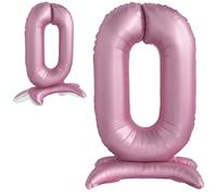 Globo Cumpleaños 10 20 30 40 50 60 70 80 90 Número 0 Rosa de Pie Gigante, Globo XXL de 82cm. Decoración Cumpleaños para Niña. Aire.