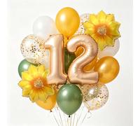 Globo de 12º cumpleaños de girasol, amarillo, decoración de cumpleaños para 12 años, para niños y niñas, número 12, diseño de girasol, globos para decoración de cumpleaños infantiles (12)