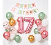 Globo de 17 cumpleaños decoración rosa niña número 17 globos de papel de aluminio metalizado oro blanco globo para 17 años decoración de cumpleaños infantil (17)