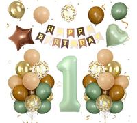 Globo de 1er cumpleaños, 101 cm, número 1, globo grande de papel de aluminio verde oliva y oro de 12 pulgadas, aguacate, tono de piel, marrón, globos con lentejuelas doradas para niñas, fiesta de
